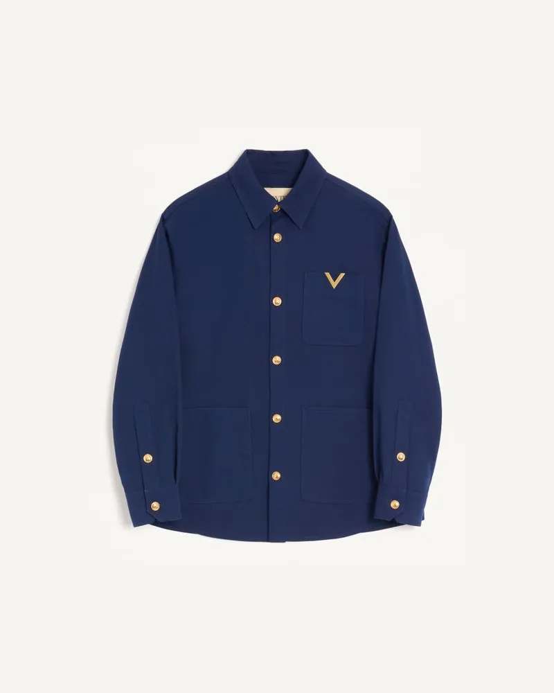Valentino Garavani Valentino Hemdjacke Aus Baumwollgabardine Mit Vgold Mann KORNBLUMENBLAU Kornblumenblau
