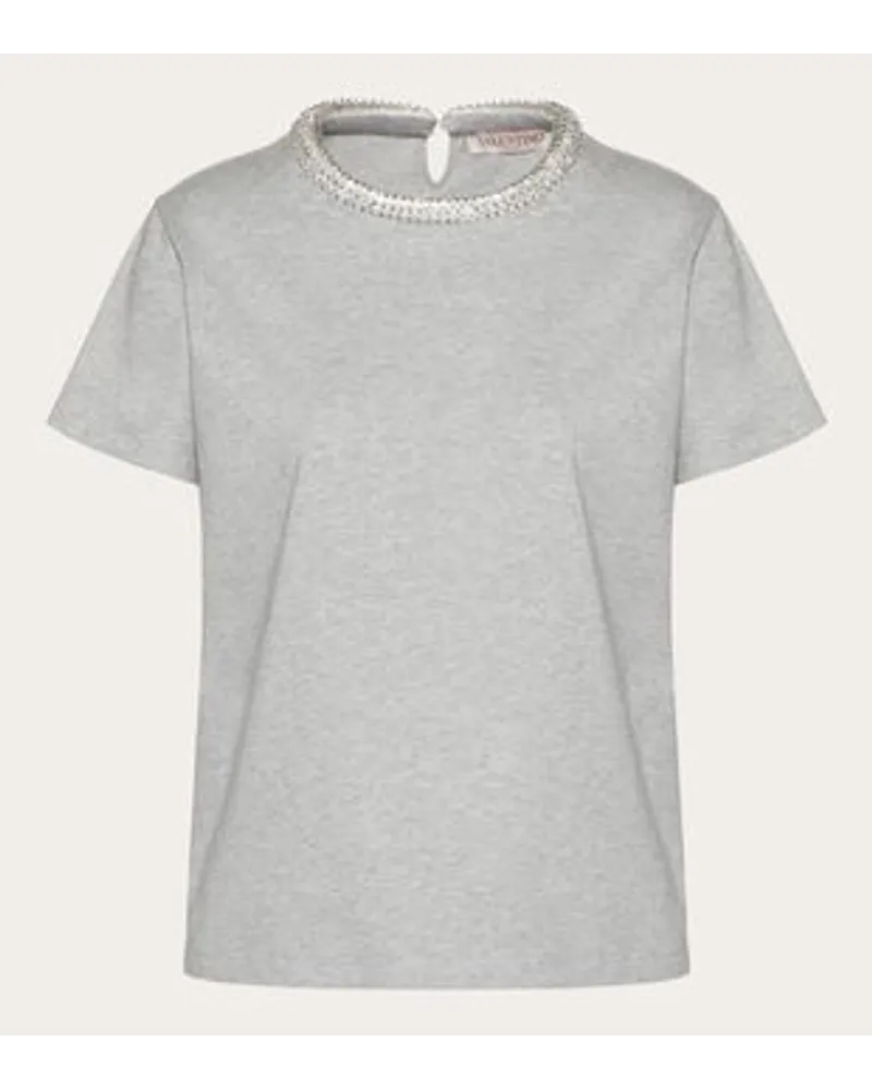 Valentino Garavani BESTICKTES T-SHIRT aus JERSEY Frau Grau