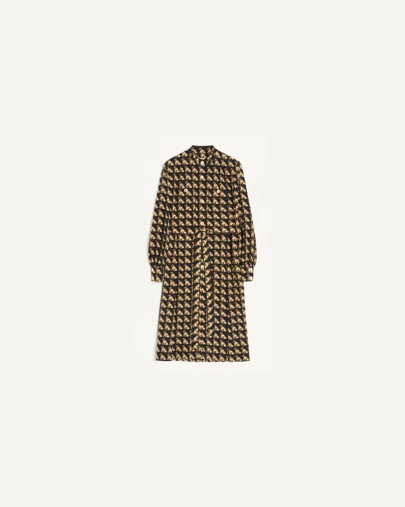 Valentino Garavani Midikleid Aus Crepe De Chine Mit Petit Charles-Print Frau SCHWARZ/MEHRFARBIG Schwarz
