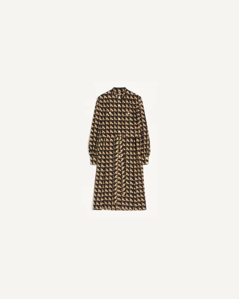 Valentino Garavani Midikleid Aus Crepe De Chine Mit Petit Charles-Print Frau SCHWARZ/MEHRFARBIG Schwarz