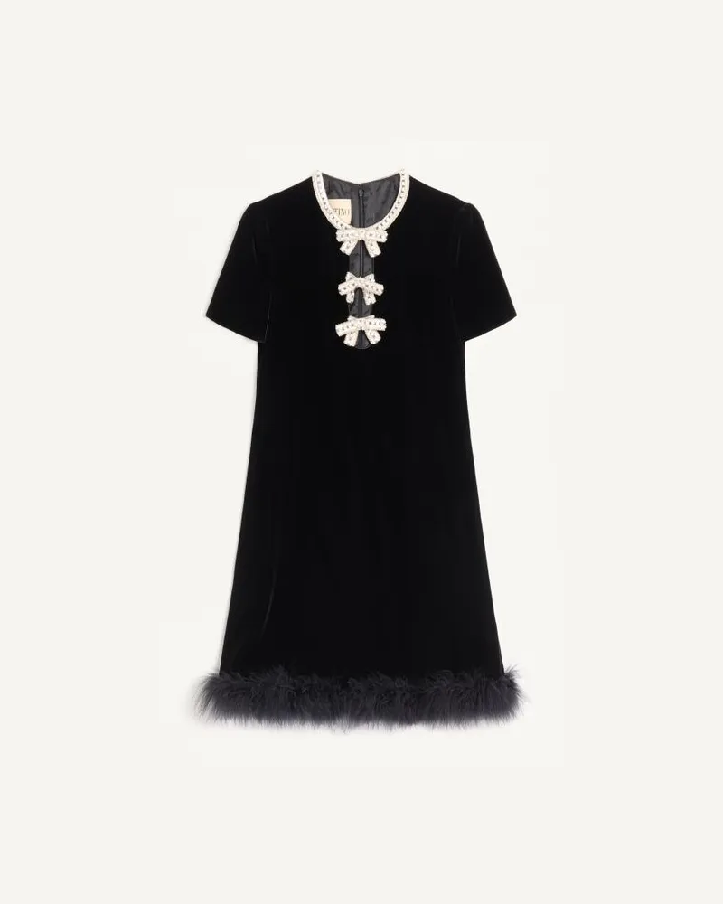 Valentino Garavani Kurzes Kleid aus besticktem Sablé-Samt Frau SCHWARZ/SILBER Schwarz