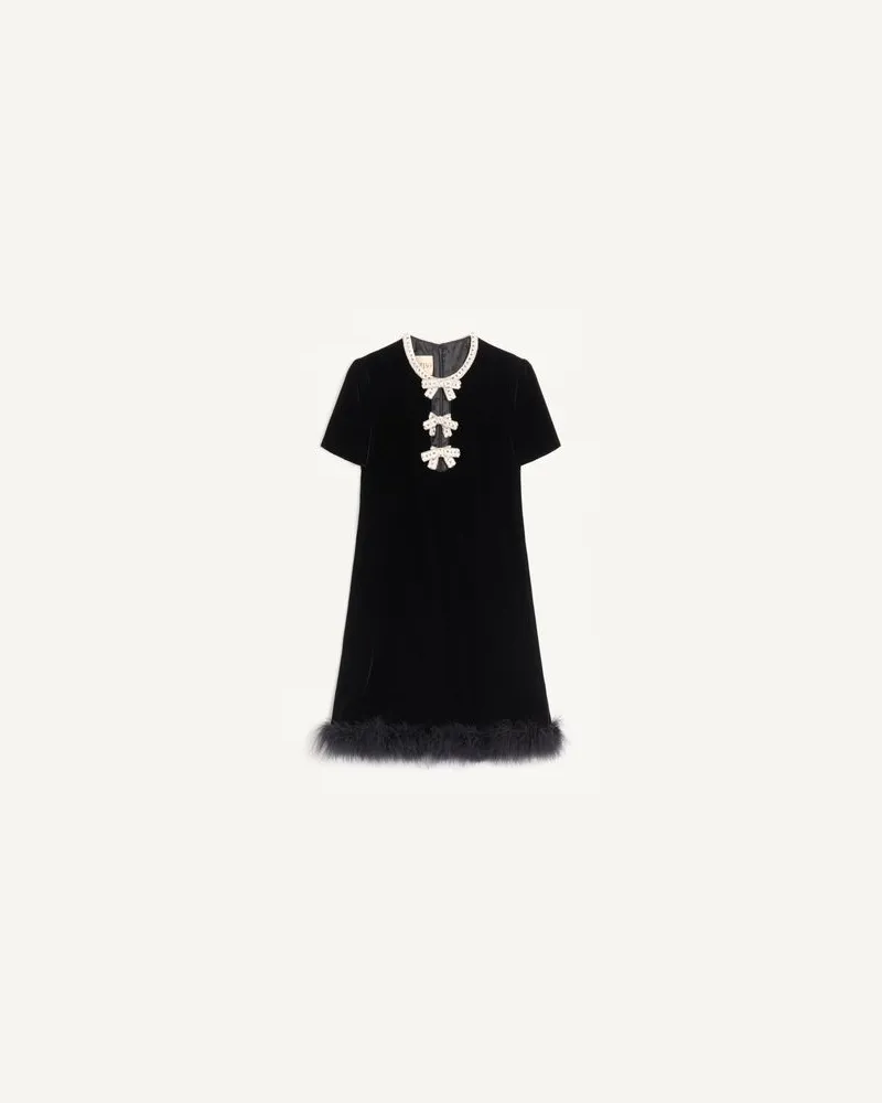 Valentino Garavani Kurzes Kleid aus besticktem Sablé-Samt Frau SCHWARZ/SILBER Schwarz