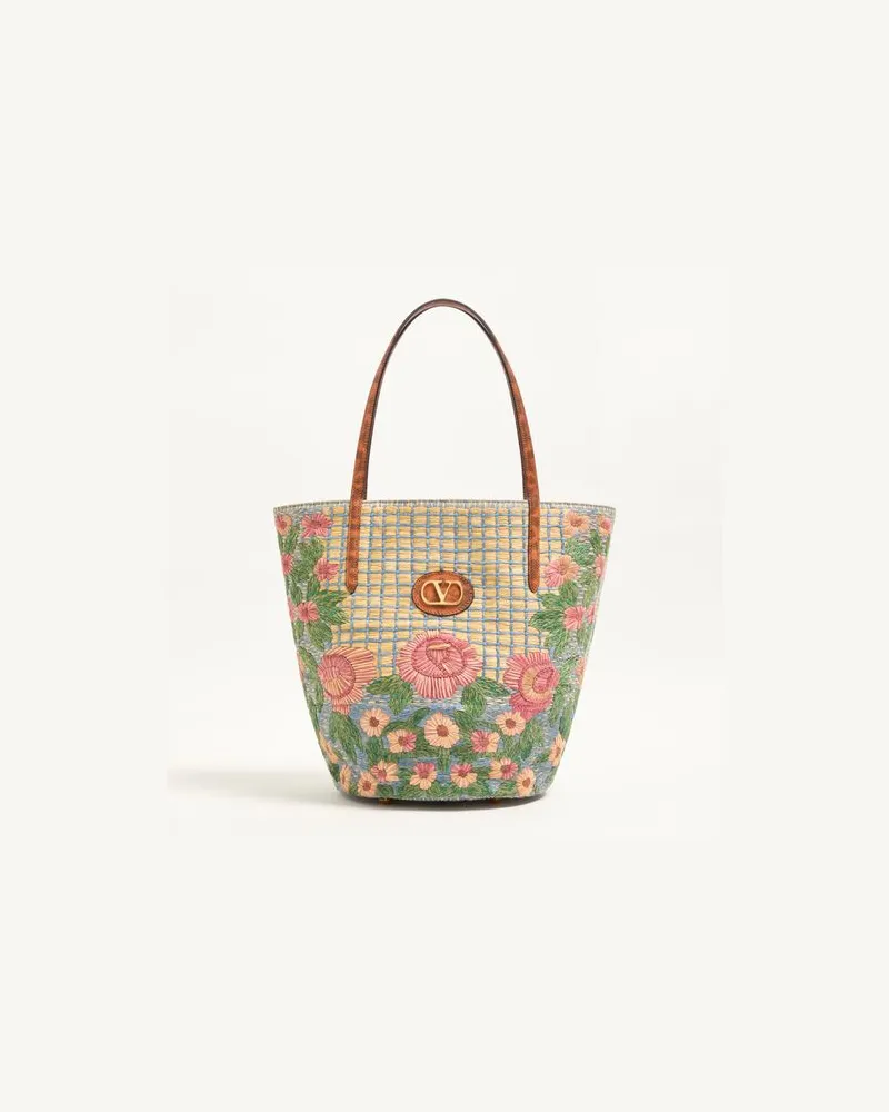 Valentino Garavani Mittelgroße bestickte Valentino Garavani Panier De Fleurs Shopper aus Raffiabast Frau MULTICOLOR Multicolor