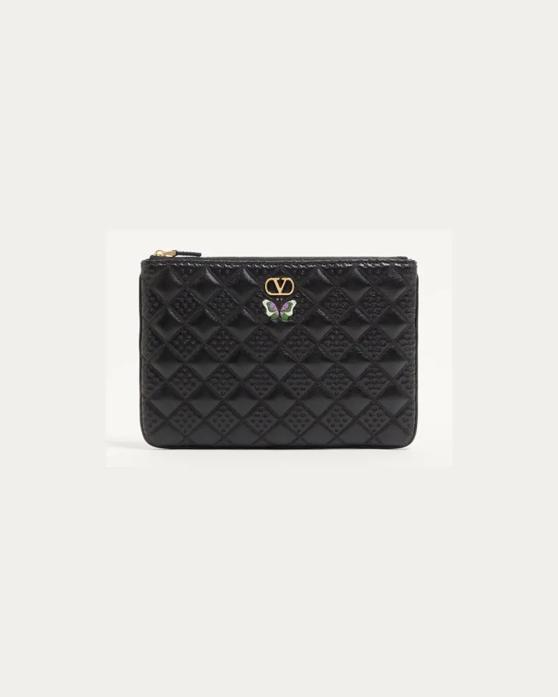 Valentino Garavani Valentino Garavani Flutterby Clutch aus glänzendem Nappaleder mit Schmetterlingsstickerei Frau SCHWARZ Schwarz