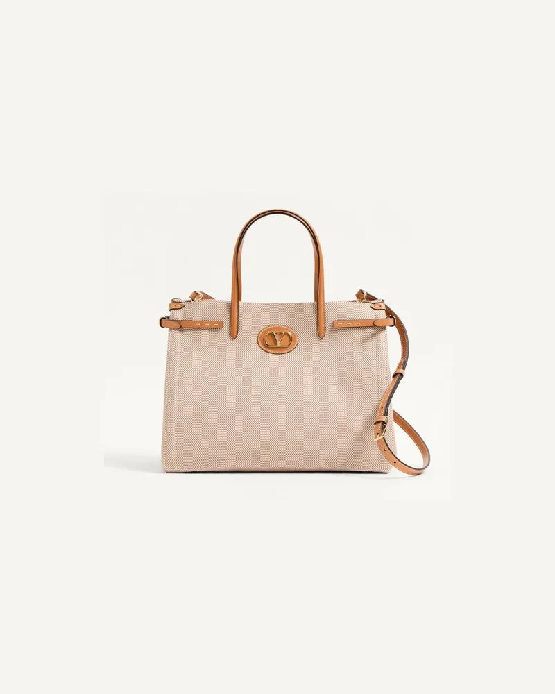 Valentino Garavani Valentino Garavani Antibes Mittelgrosser Shopper Aus Canvas Frau NATUR/TABAK Natur