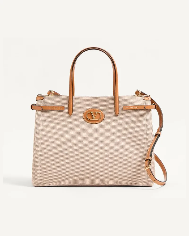 Valentino Garavani Valentino Garavani Antibes Mittelgrosser Shopper Aus Canvas Frau NATUR/TABAK Natur