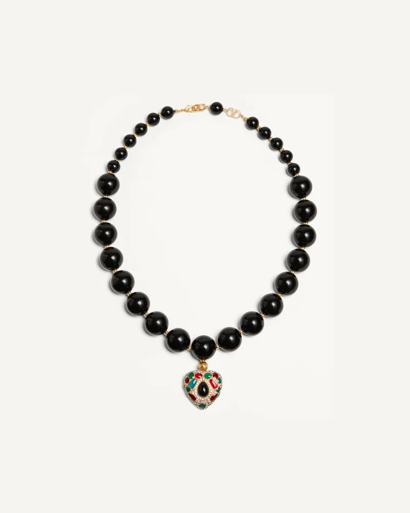 Valentino Garavani Coeur Royal Halskette Aus Metall, Harz, Emaille Und Swarovski® Kristallen Frau ANTIQUE BRASS/ROT/SCHWARZ/CRYSTAL Antique