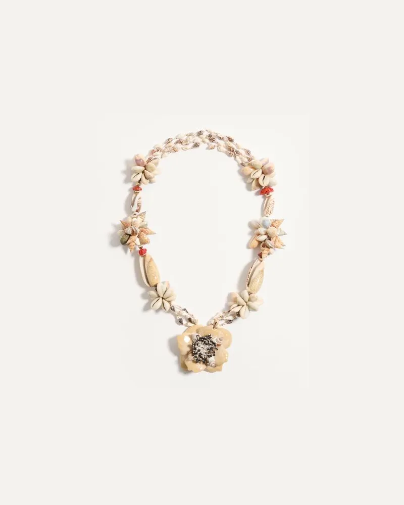 Valentino Garavani Jardin Aquatique Halskette aus Metall, Emaille, Stoff, Muscheln, Korallen und natürlichen Perlen Frau GOLD/ELFENBEIN Gold