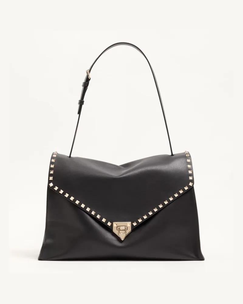 Valentino Garavani Große Valentino Garavani Rockstud Maxxing Schultertasche aus weichem Kalbsleder Frau SCHWARZ Schwarz