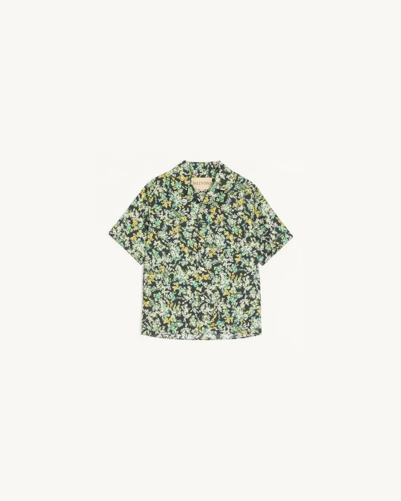 Valentino Garavani Valentino Bowlinghemd Aus Baumwollpopeline Mit Papier Floral Print Mann SCHWARZ/MEHRFARBIG Schwarz