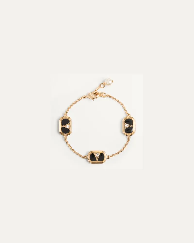 Valentino Garavani Ovalette Armband Aus Metall, Emaille, Kristallen Und Swarovski®-Perle Frau GOLD/SCHWARZ Gold