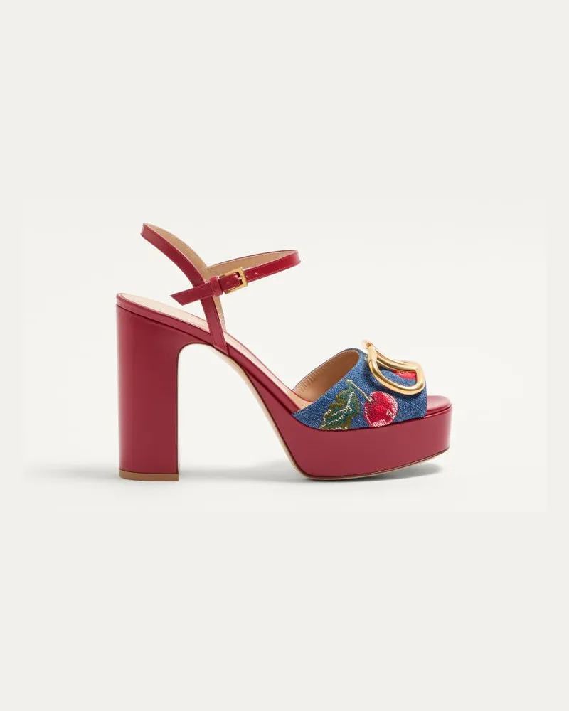 Valentino Garavani Vlogo Signature Platform-Sandalen Aus Denim Mit Cherryfic-Stickerei 115 Mm Frau DENIM/MULTICOLOR Denim
