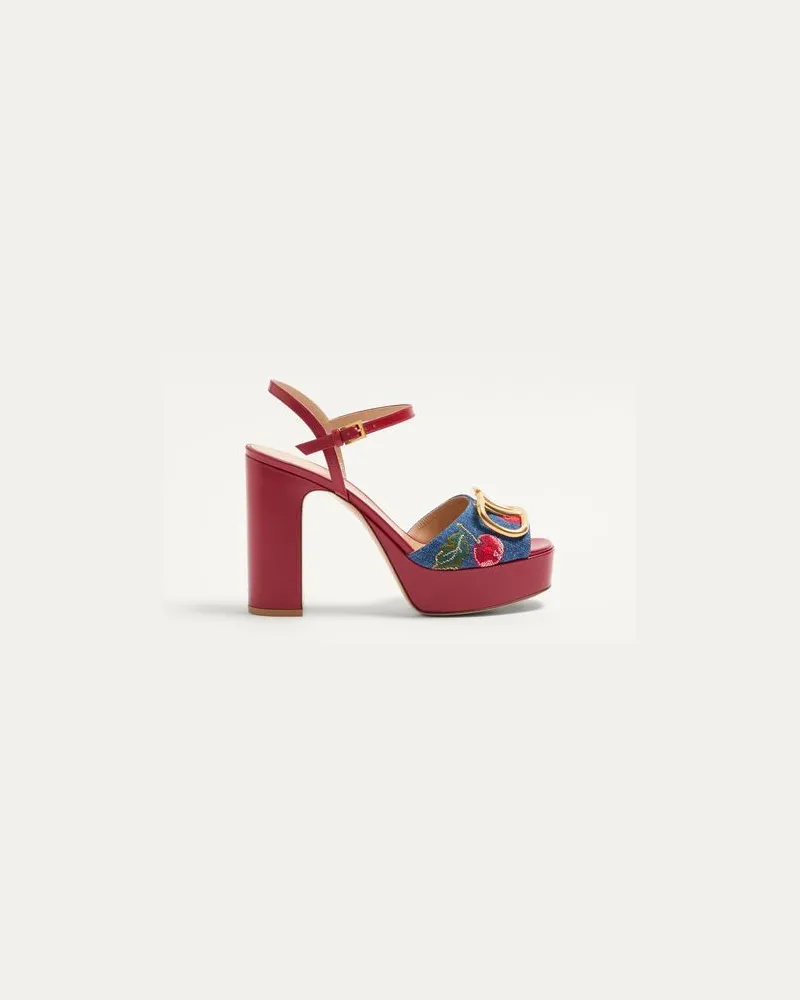 Valentino Garavani Vlogo Signature Platform-Sandalen Aus Denim Mit Cherryfic-Stickerei 115 Mm Frau DENIM/MULTICOLOR Denim