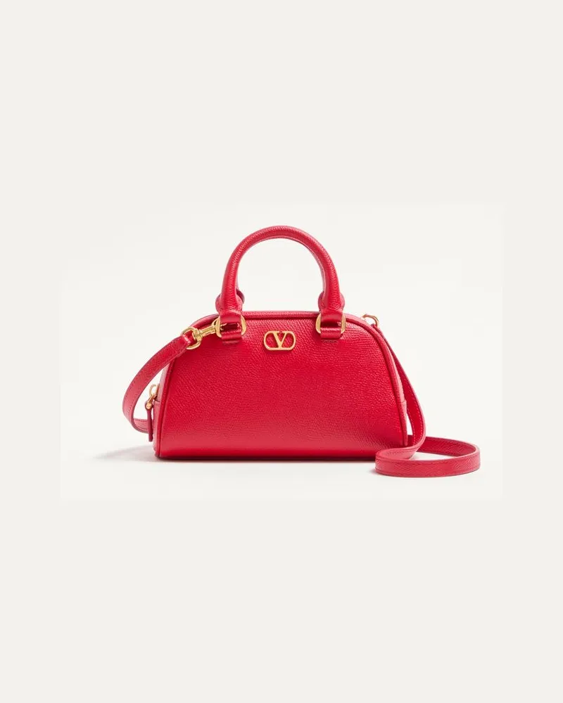 Valentino Garavani VLogo Signature Mini-Bowlingtasche aus genarbtem Kalbsleder Frau ROUGE PUR Rouge