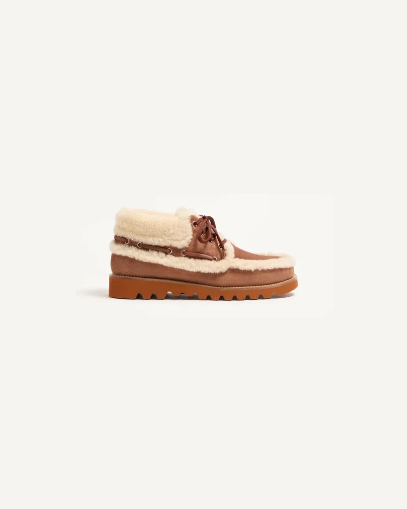 Valentino Garavani Palm Avenue Stiefelette Aus Spaltleder Und Wolle Mann TABAK/NATUR Tabak