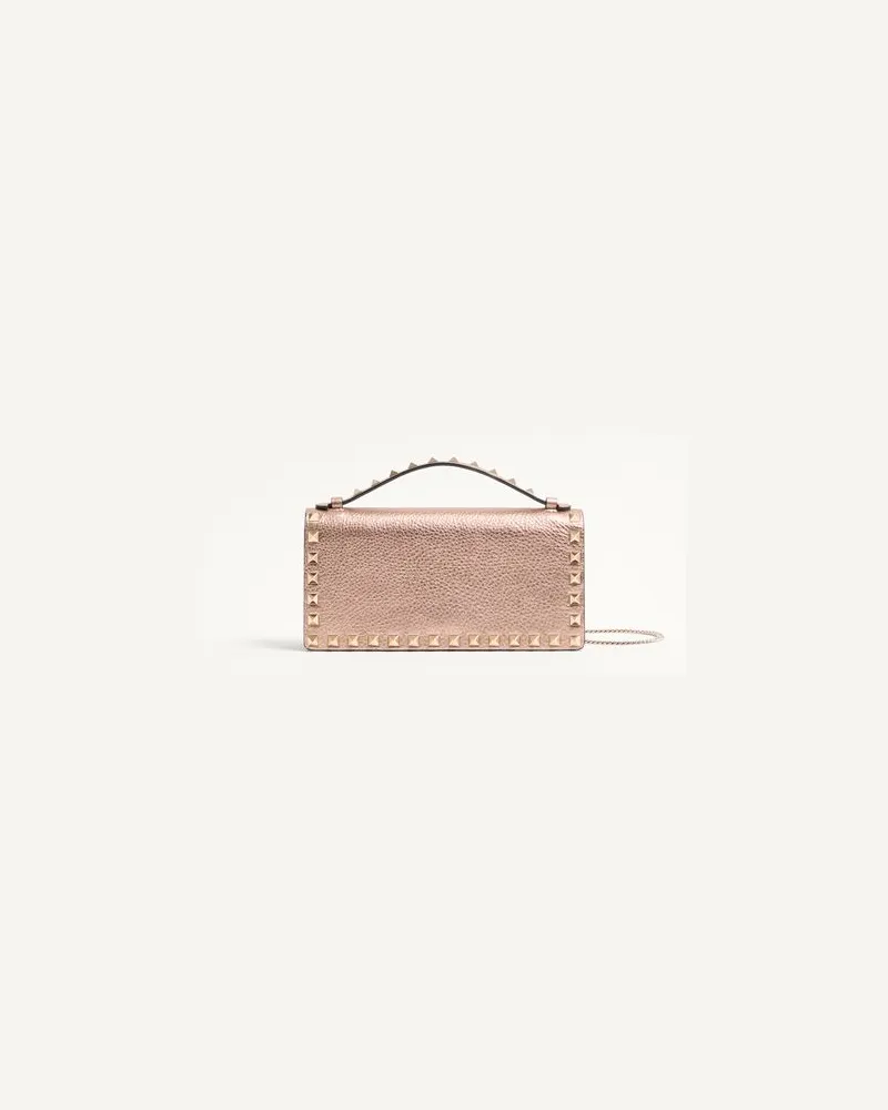Valentino Garavani Rockstud Portemonnaie aus laminiertem, genarbtem Kalbsleder mit Kette Frau ROSE CANNELLE Rose