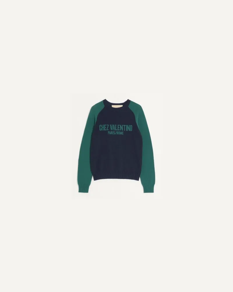 Valentino Garavani Pullover Aus Wolle Und Baumwolle Mit Chez Valentino-Jacquardmuster Mann BLAU/GRÜN Blau