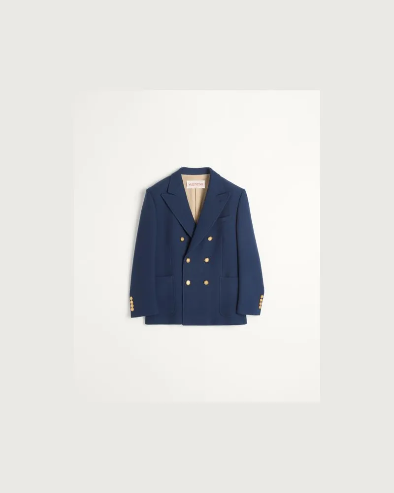 Valentino Garavani Zweireihige Jacke Aus Doppelter Wolle Mann INDIGO Indigo