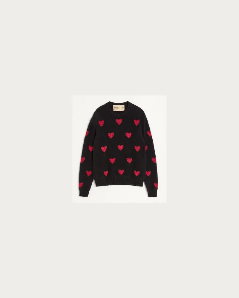 Valentino Garavani Pullover Aus Mohairwolle Und Lurex Mit Herz-Jacquardmuster Mann SCHWARZ/ ROT Schwarz
