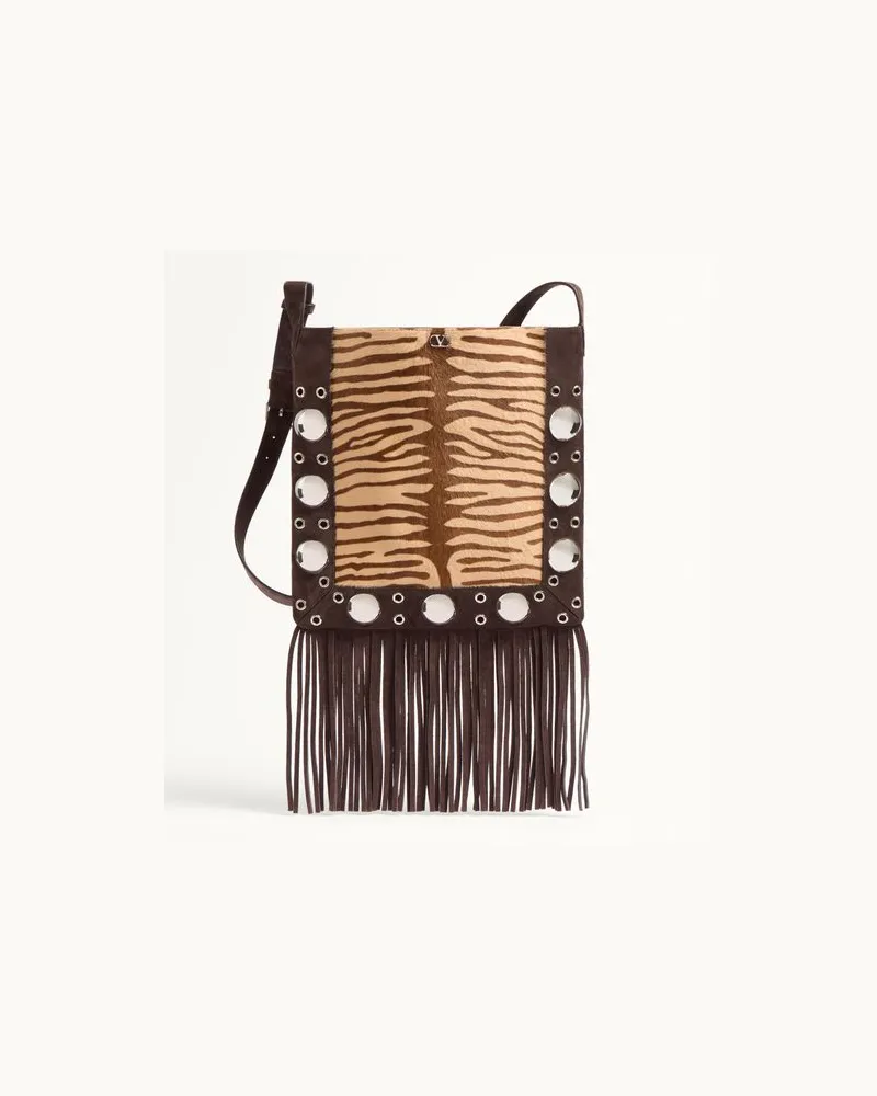 Valentino Garavani Valentino Garavani Nellcôte Schultertasche Aus Kalbsleder In Animalier-Pony-Optik Und Fransen Mann BEIGE/TESTA DI MORO/OAK BROWN Beige