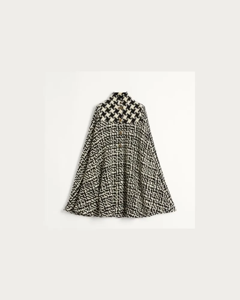 Valentino Garavani Cape Aus Geometrischem Tweed Frau ELFENBEIN/SCHWARZ Elfenbein