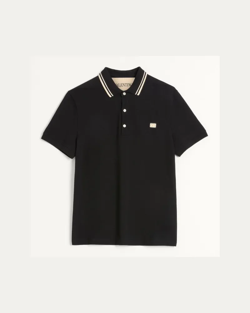 Valentino Garavani Poloshirt Aus Baumwoll-Piqué Mit VLogo Patch Mann SCHWARZ Schwarz