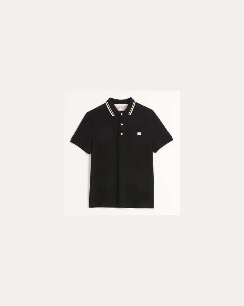 Valentino Garavani Poloshirt Aus Baumwoll-Piqué Mit Vlogo Patch Mann SCHWARZ Schwarz