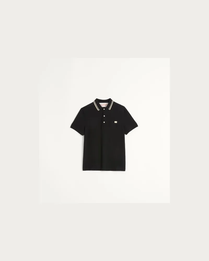 Valentino Garavani Poloshirt Aus Baumwoll-Piqué Mit Vlogo Patch Mann SCHWARZ Schwarz