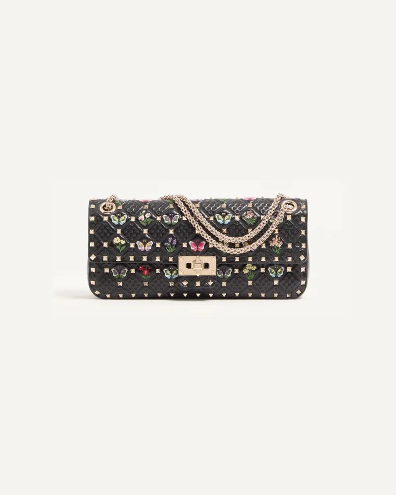 Valentino Garavani Valentino Garavani Rockstud Spike Medium Schultertasche aus besticktem Nappa-Leder Frau SCHWARZ/MEHRFARBIG Schwarz