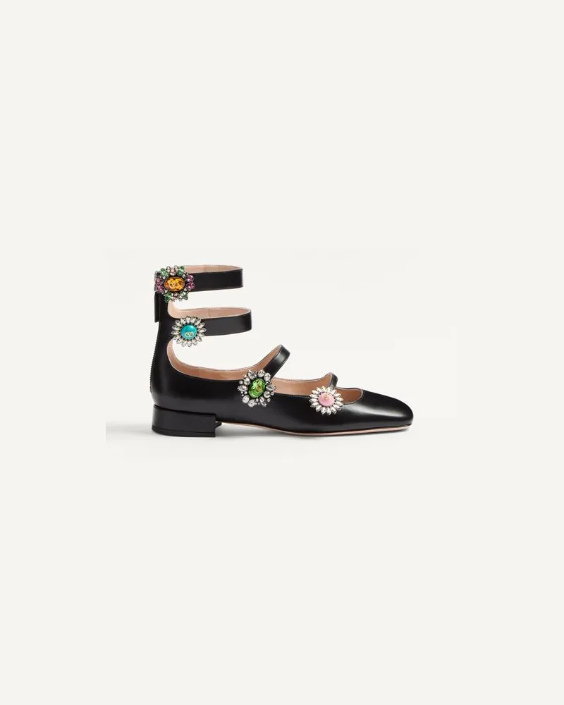 Valentino Garavani Preshoes Ballerinas Mit Riemen Aus Ziegenleder Mit Schmuckknöpfen 20 Mm Frau SCHWARZ/CRYSTAL/MULTICOLOR Schwarz