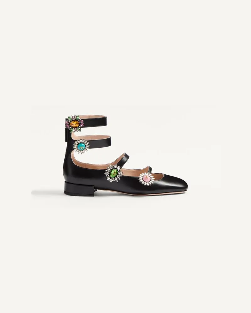 Valentino Garavani Preshoes Ballerinas Mit Riemen Aus Ziegenleder Mit Schmuckknöpfen 20 Mm Frau SCHWARZ/CRYSTAL/MULTICOLOR Schwarz