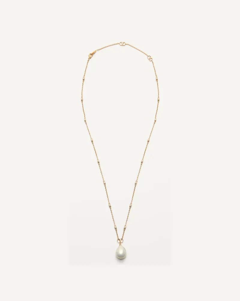 Valentino Garavani Vlogo Signature Halskette Aus Metall, Perlen Und Swarovski® Kristallen Frau GOLD/CREME/CRYSTAL Gold