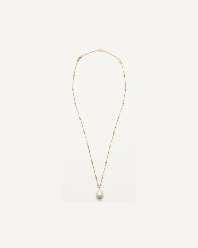 Valentino Garavani Vlogo Signature Halskette Aus Metall, Perlen Und Swarovski® Kristallen Frau GOLD/CREME/CRYSTAL Gold