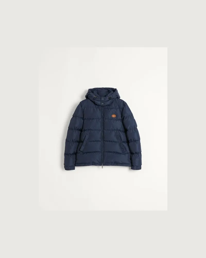 Valentino Garavani Daunenjacke Aus Nylon Mit Kapuze Und Vlogo-Patch Mann BLAU Blau