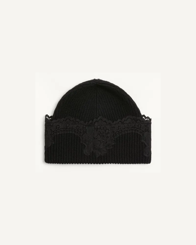 Valentino Garavani Vlogo Signature Beanie Aus Kaschmir Und Spitze Frau SCHWARZ Schwarz