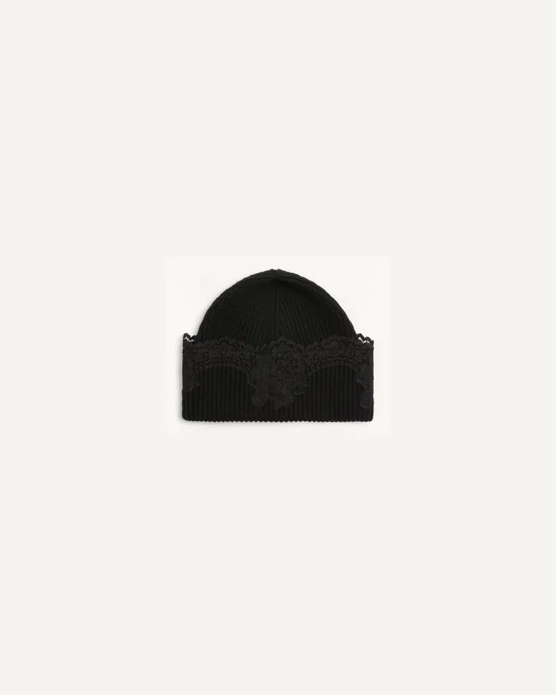 Valentino Garavani Vlogo Signature Beanie aus Kaschmir und Spitze Frau SCHWARZ Schwarz