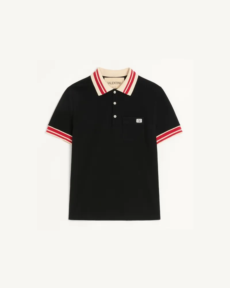 Valentino Garavani Poloshirt Aus Baumwoll-Piqué Mit VLogo Patch Mann SCHWARZ Schwarz