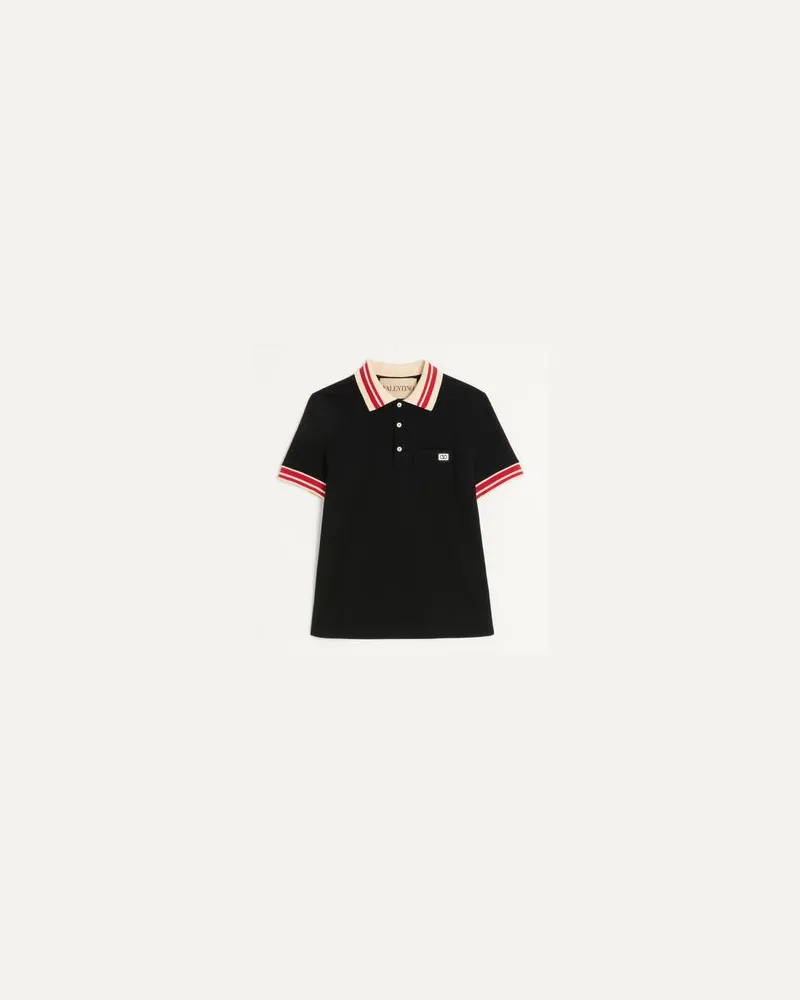 Valentino Garavani Poloshirt Aus Baumwoll-Piqué Mit Vlogo Patch Mann SCHWARZ Schwarz