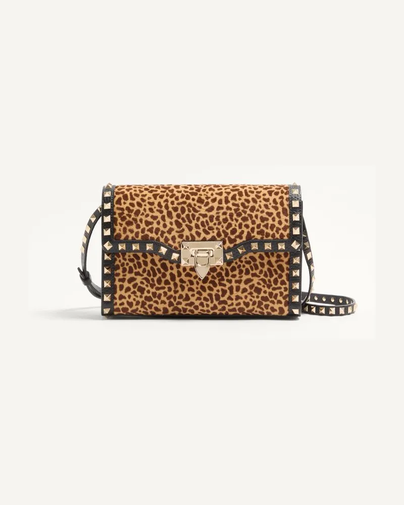 Valentino Garavani Valentino Garavani Rockstud kleine Umhängetasche aus Kalbsleder mit Pony-Effekt und Animal-Print Frau ANIMALIER Animalier