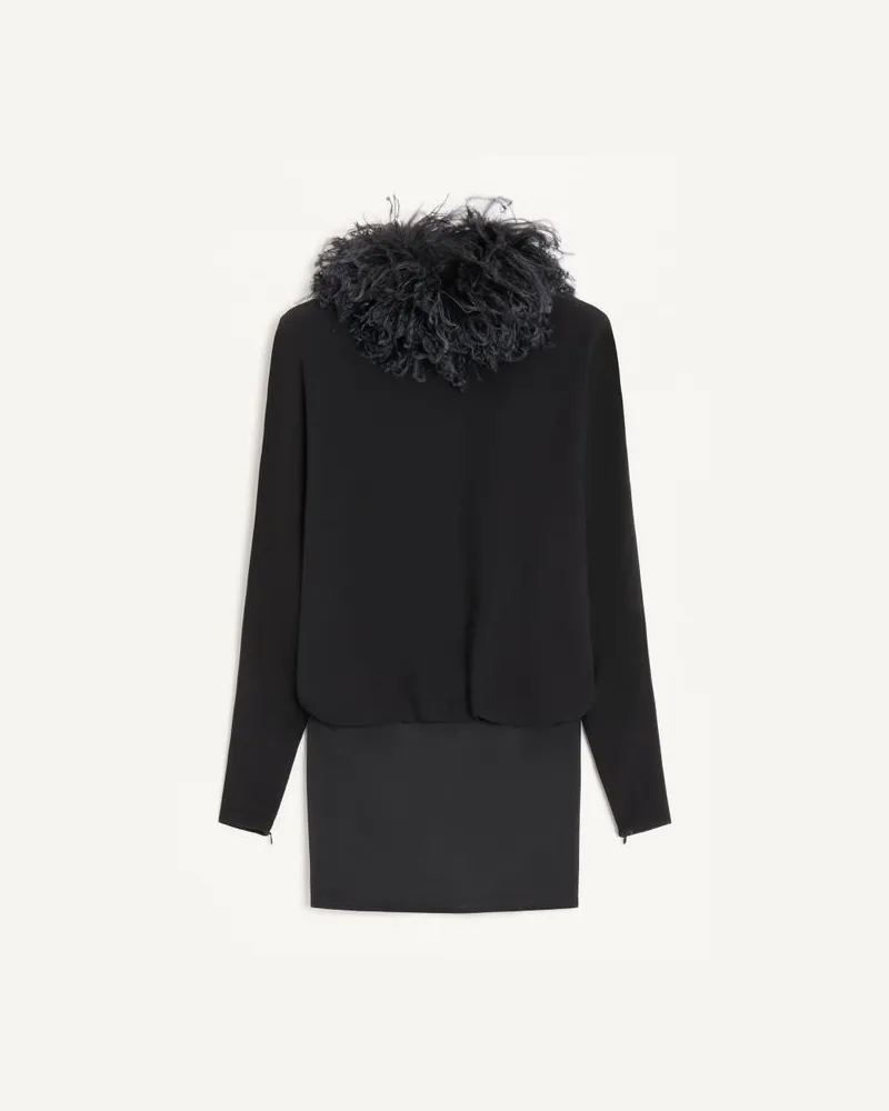 Valentino Garavani Kurzes Georgette-Kleid mit Federn Frau SCHWARZ Schwarz