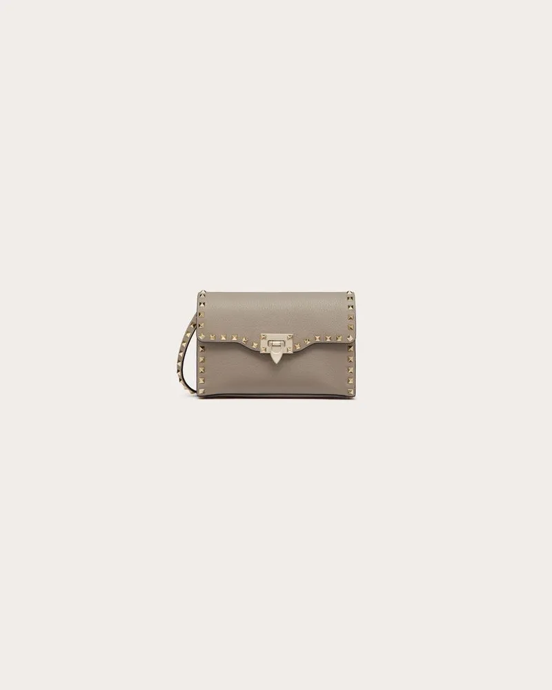 Valentino Garavani Kleine Crossbody Bag Rockstud Aus Gekörntem Kalbsleder Frau TAUBENGRAU Taubengrau