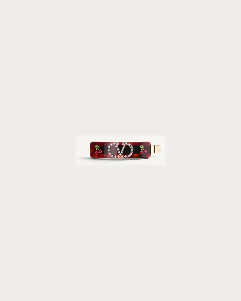 Valentino Garavani Vlogo Signature Haarspange Aus Kunststoff, Metall Und Swarovski®-Kristallen Frau BRAUN Braun