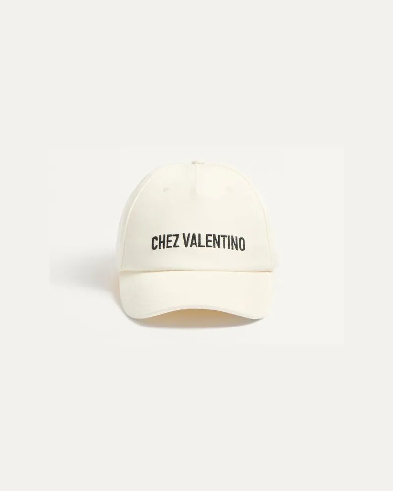 Valentino Garavani Chez Valentino Basecap Aus Baumwolle Mit Stickerei Mann ELFENBEIN/SCHWARZ Elfenbein