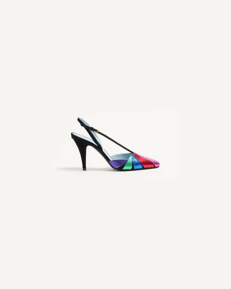Valentino Garavani Foliefoliage Slingback-Pumps Aus Wildleder 90 Mm Frau SCHWARZ/MEHRFARBIG Schwarz