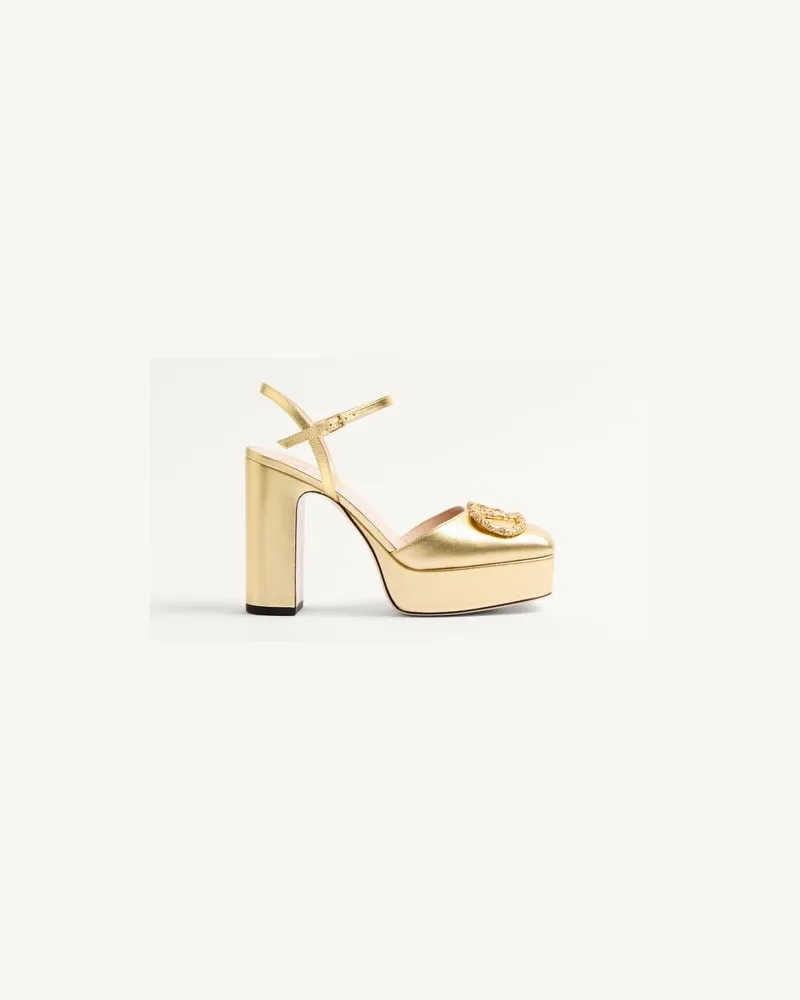 Valentino Garavani Vlogo Signature Plateau-Pumps Aus Laminiertem Nappaleder 115 Mm Frau ANTIQUE BRASS/CRYSTAL Antique