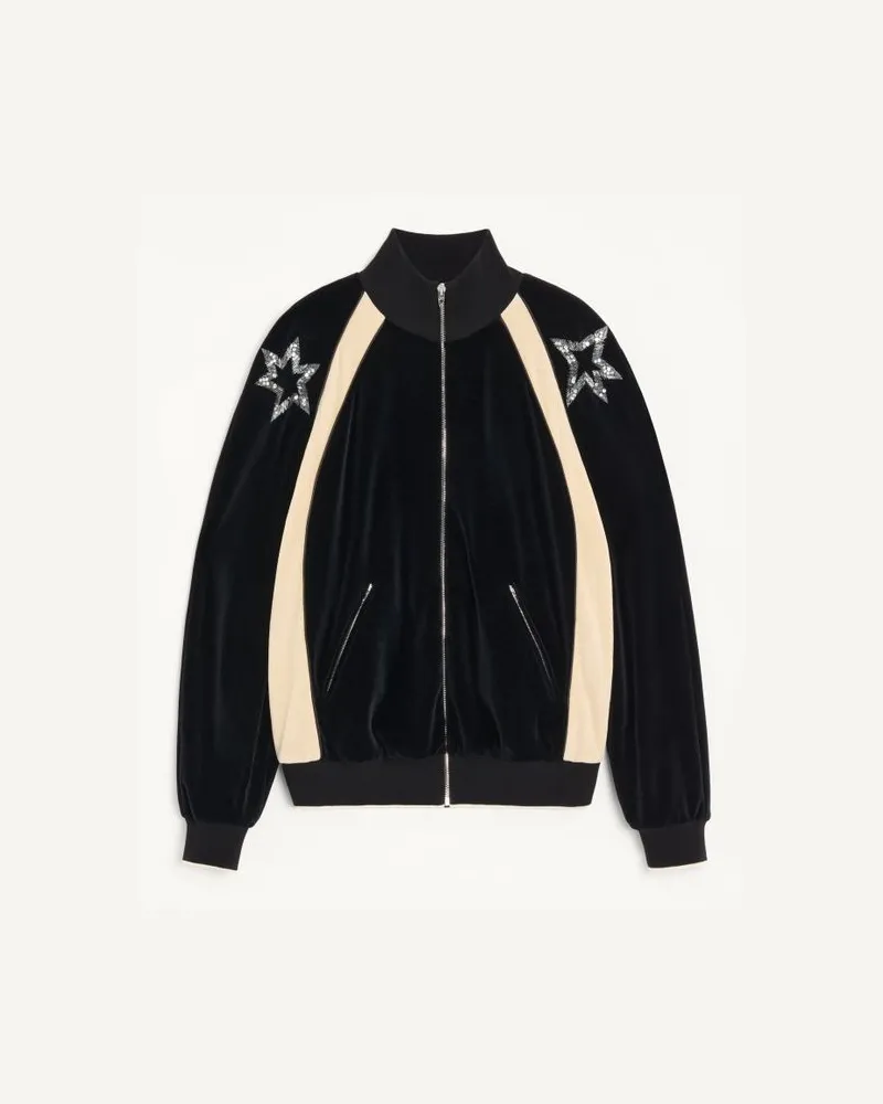 Valentino Garavani Valentino Sweatshirt mit Reißverschluss, Pantherstickerei und Paillettensternen Mann SCHWARZ/BUTTER Schwarz
