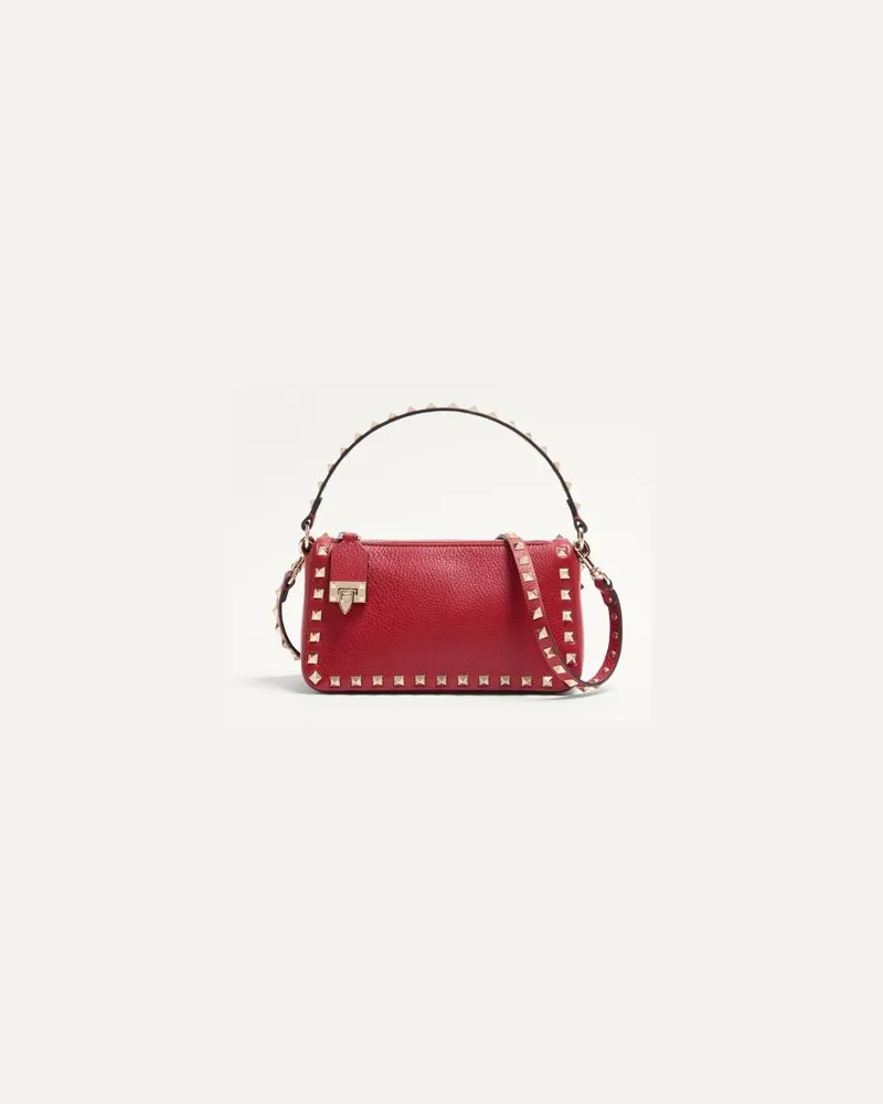Valentino Garavani Kleine Rockstud Schultertasche Aus Genarbtem Kalbsleder Frau ROSSO V Rosso