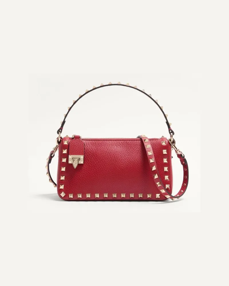 Valentino Garavani Kleine Rockstud Schultertasche Aus Genarbtem Kalbsleder Frau ROSSO V Rosso