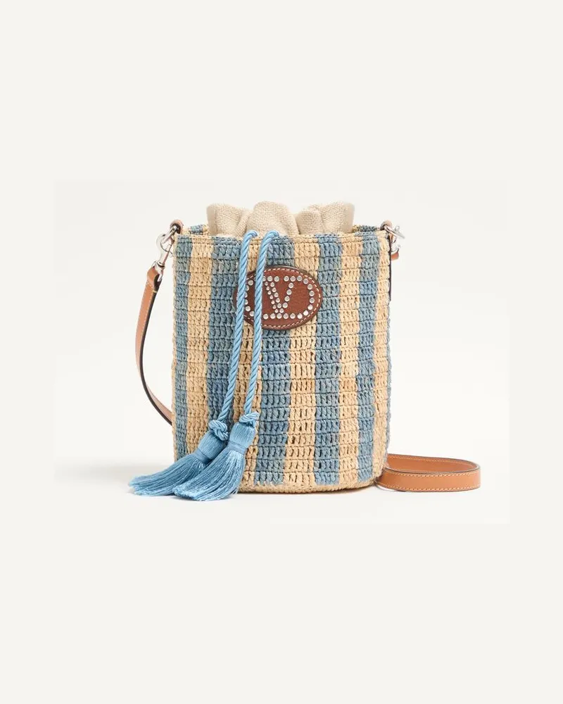 Valentino Garavani Valentino Garavani kleine Bucket Bag aus gestreiftem Raffiabast Frau NATUR/HIMMELBLAU Natur