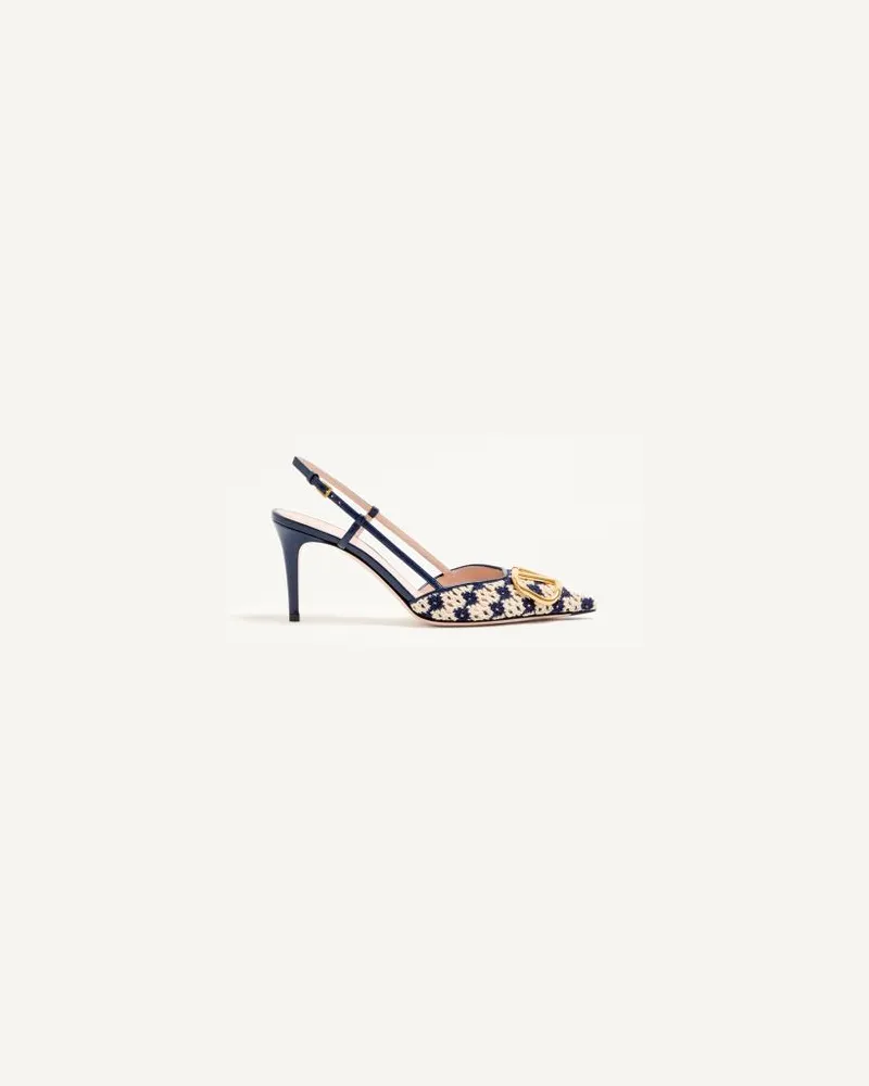 Valentino Garavani VLogo Signature Slingback-Pumps aus Crochet-Material 80 mm Frau BLAU/BEIGE Blau